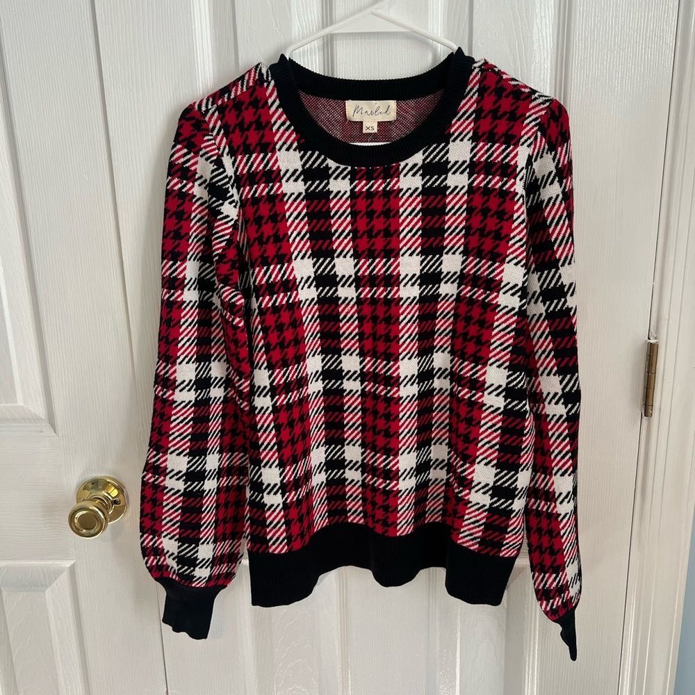 NWT Marled Womens XS Red‎ Plaid Rayon Long Sleeve Sweater